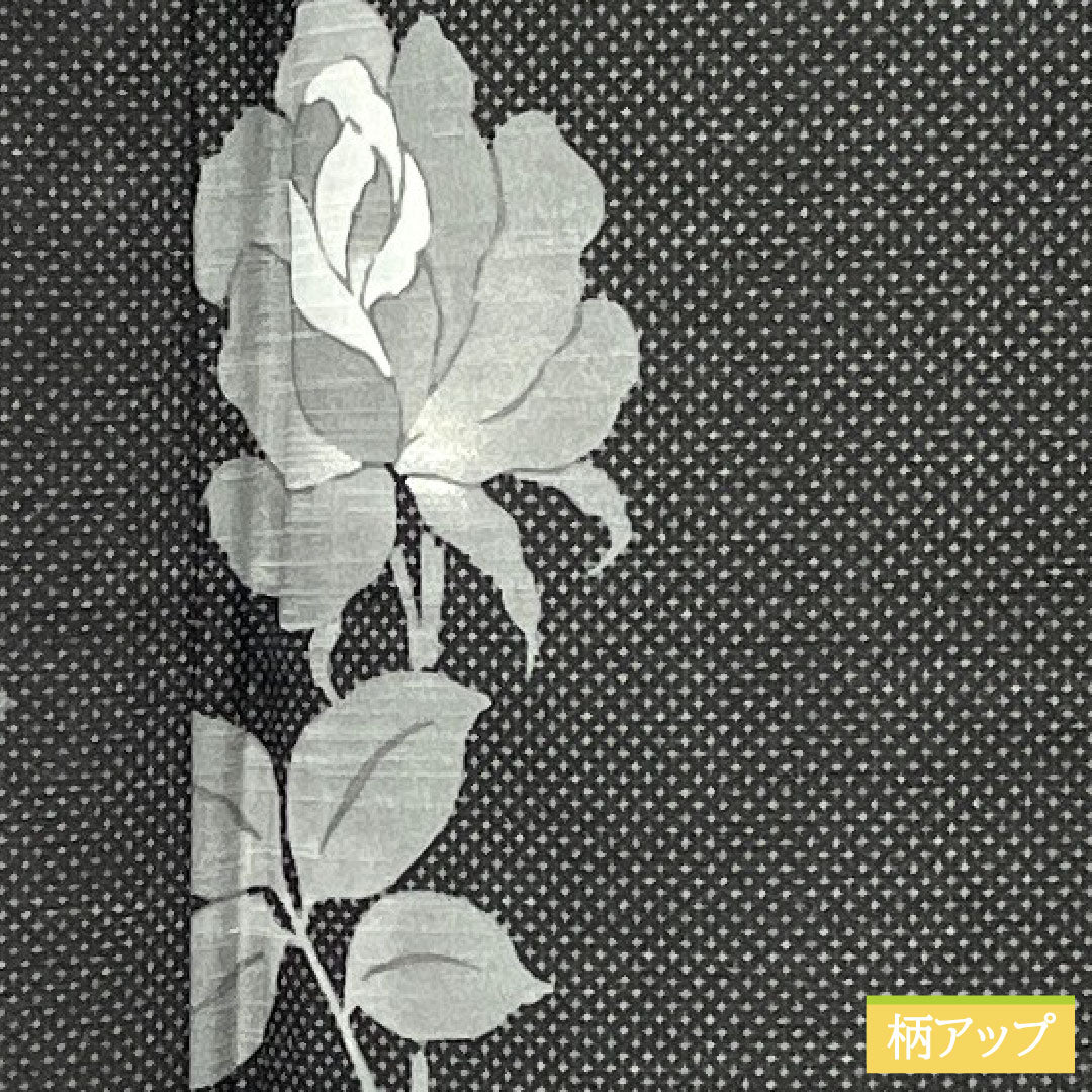 小紋 ポリエステル 身丈163.5cm 裄丈66.5cm 袷 墨黒色(すみぐろいろ) 洗える着物 バラ Sランク 黒系 1115004942410