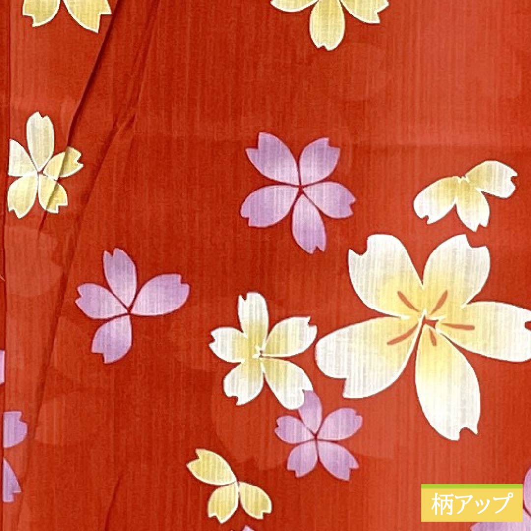 浴衣 木綿 身丈162cm 裄丈67.5cm Sランク 単衣 朱系 辰砂色(しんしゃいろ) 桜 1118006512416