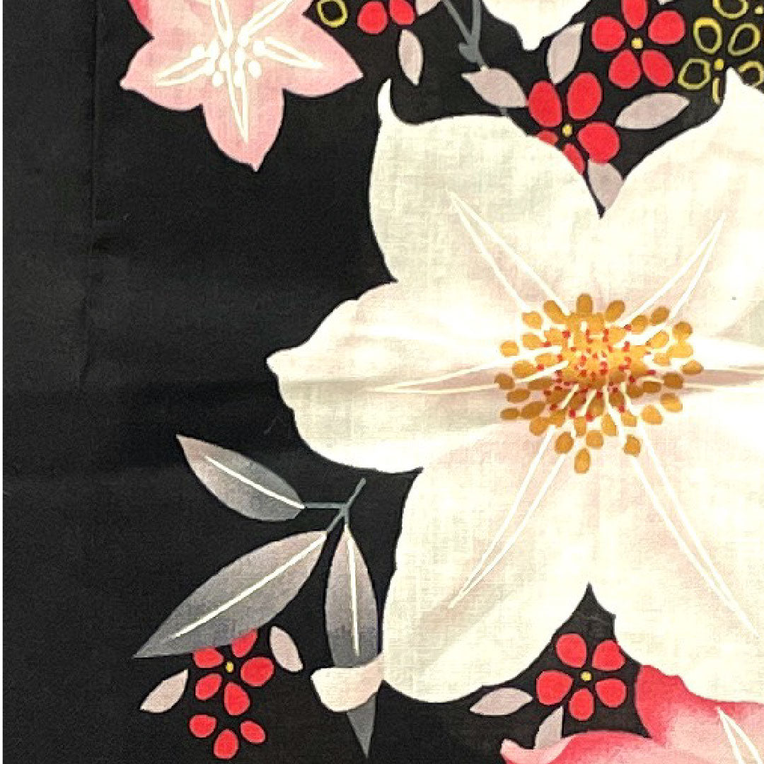 浴衣 花模様 木綿 Sランク 単衣 身丈162cm 裄丈67cm 黒系 1118001162410