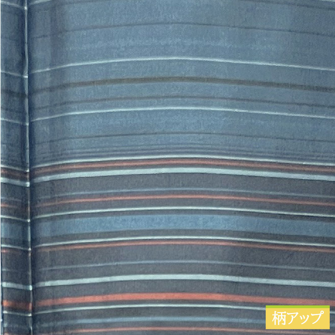 紬 正絹 身丈160cm 裄丈66cm 熨斗目花色(のしめはないろ) 縞大島 しつけ糸付き Aランク 袷 青系 1116003643417