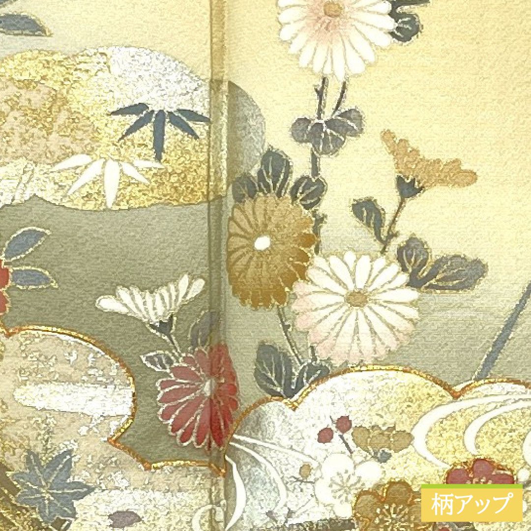 訪問着 正絹 袷 身丈165.5cm 裄丈66.5cm 東京白茶色(とうきょうしらちゃいろ) 青磁色(せいじいろ) 京友禅 草花模様 Sランク グラデーション系 1112005722599