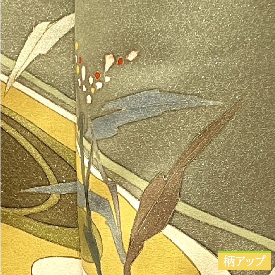 訪問着 正絹 袷 身丈162.5cm 裄丈67cm 砂色 銀通し MIKUMOコレクション 手描き ろうけつ染め 抽象模様 Aランク グレー系 1112003363422