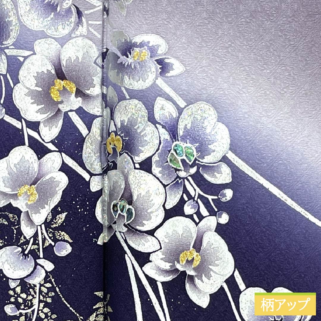 Visiting Kimono, Pure Silk, S-Rank, Lined, Length 161cm, Sleeve Length 63cm, Hatobairo (Dove Feather Color), Tsukesage, Gold-Leafed Flowers, Hajikku Guard, Purple, Product Number: 1112006762420