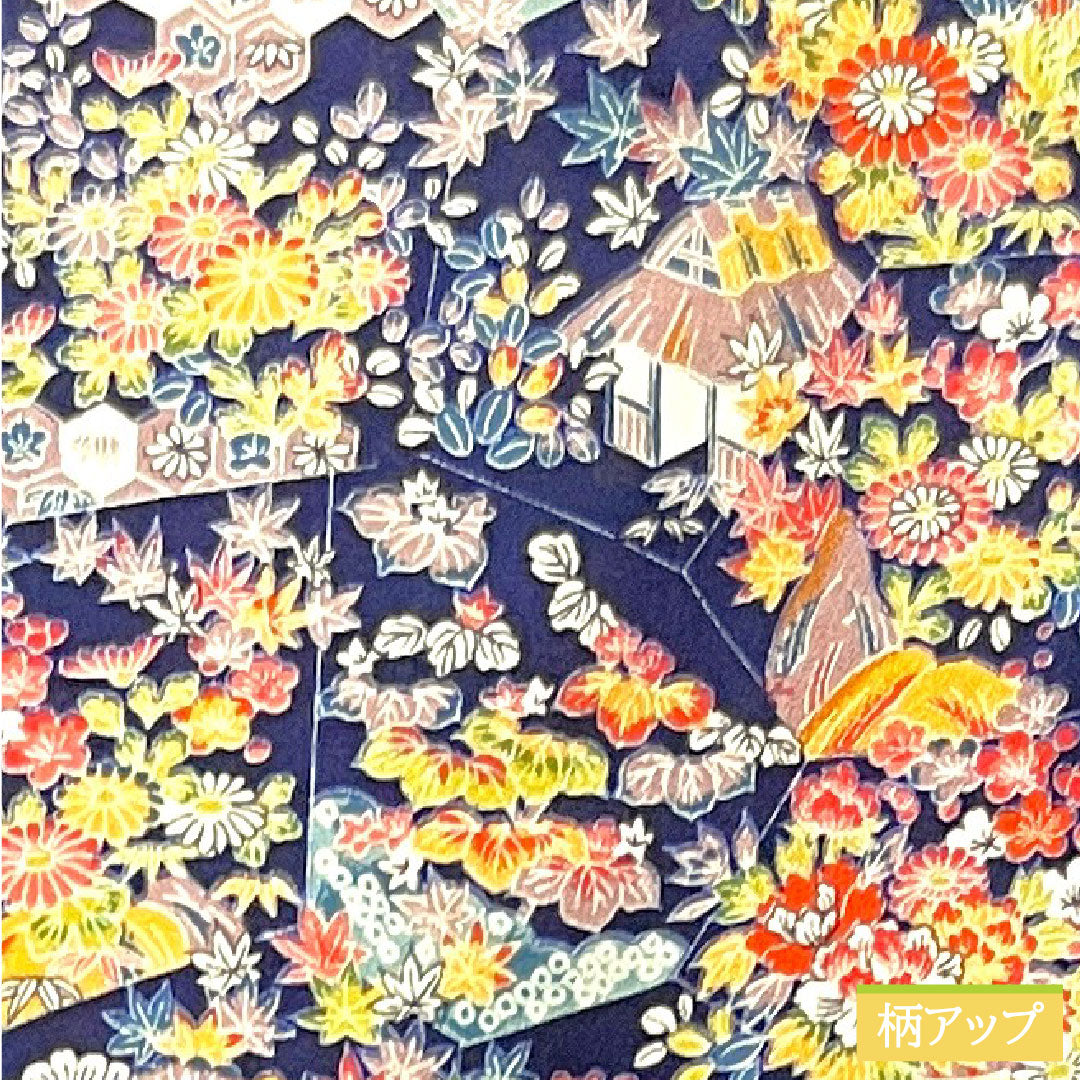 小紋 正絹 身丈157cm 裄丈64cm 袷 紺桔梗色 草花模様 茶屋辻 Sランク 紺系 1115003632318