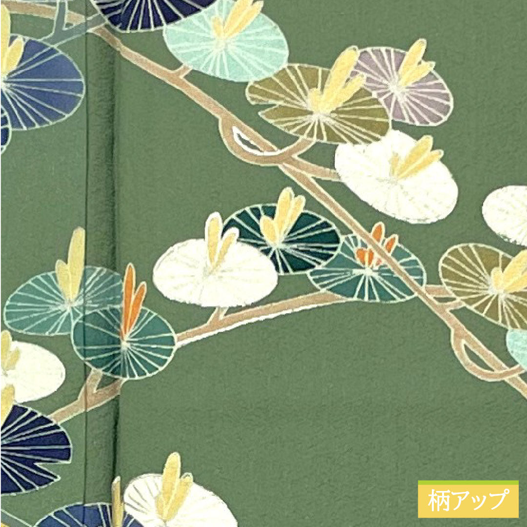 訪問着 正絹 袷 身丈146.5cm 裄丈60cm 琅玕色(ろうかんいろ) 京友禅 抽象模様 しつけ糸付き 未使用品 Sランク 緑系 1112005102119