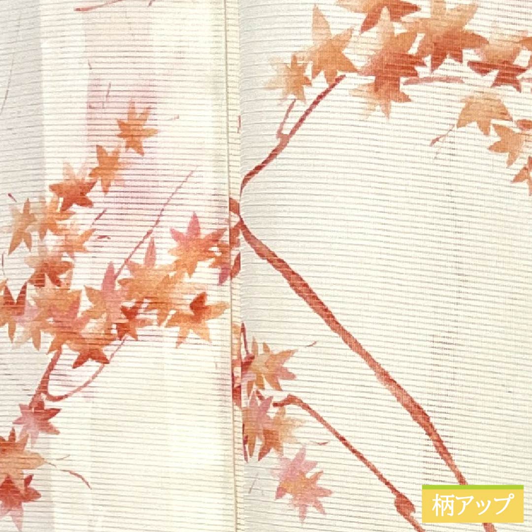 夏物 ポリエステル 小紋 Aランク 身丈154cm 裄丈62.5cm 乳白色(にゅうはくしょく) 紅葉 洗える着物 絽 クリーム系 1132005343215