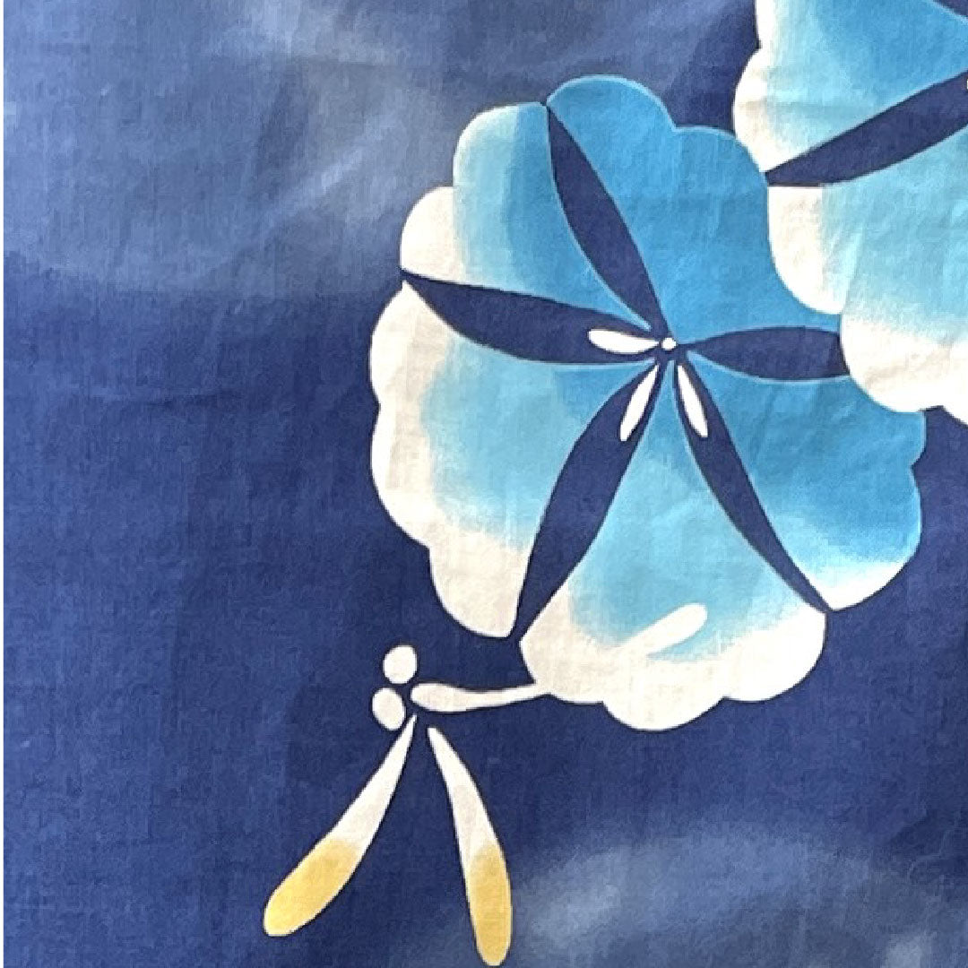 浴衣 しつけ糸付き 未使用品 紺瑠璃色 トンボ 朝顔 木綿 Sランク 単衣 身丈163.5cm 裄丈67.5cm 紺系 1118002202418