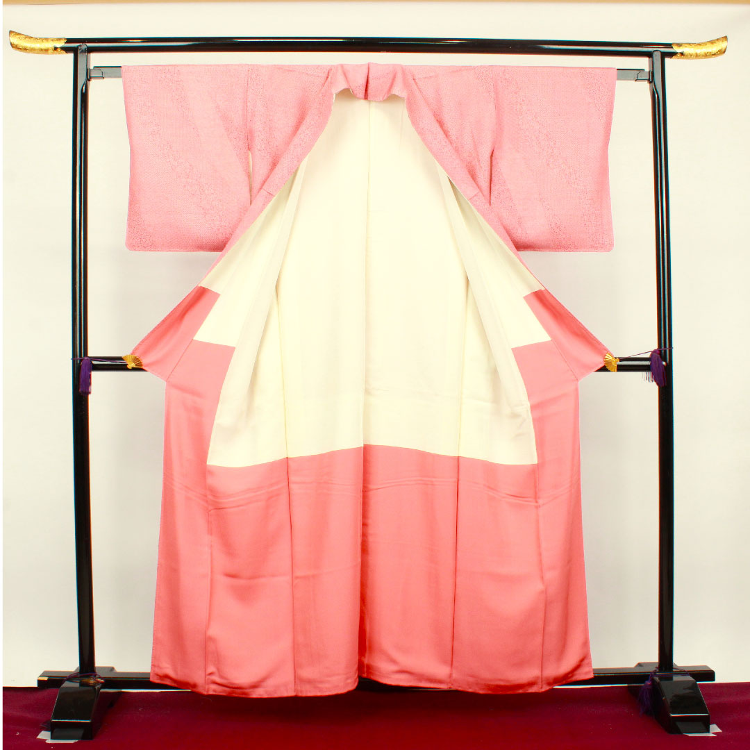 小紋 身丈156cm 裄丈61cm 袷 紅色 江戸小紋 浜ちりめん 正絹 Sランク 赤系 1115002972312