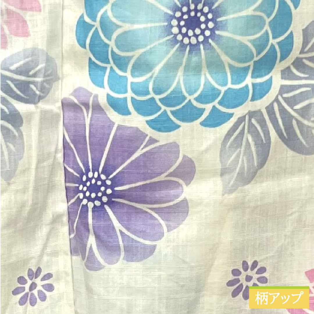 Yukata Cotton Length 163cm Sleeve length 66.5cm S rank Single layer White Chrysanthemum 1118005042411