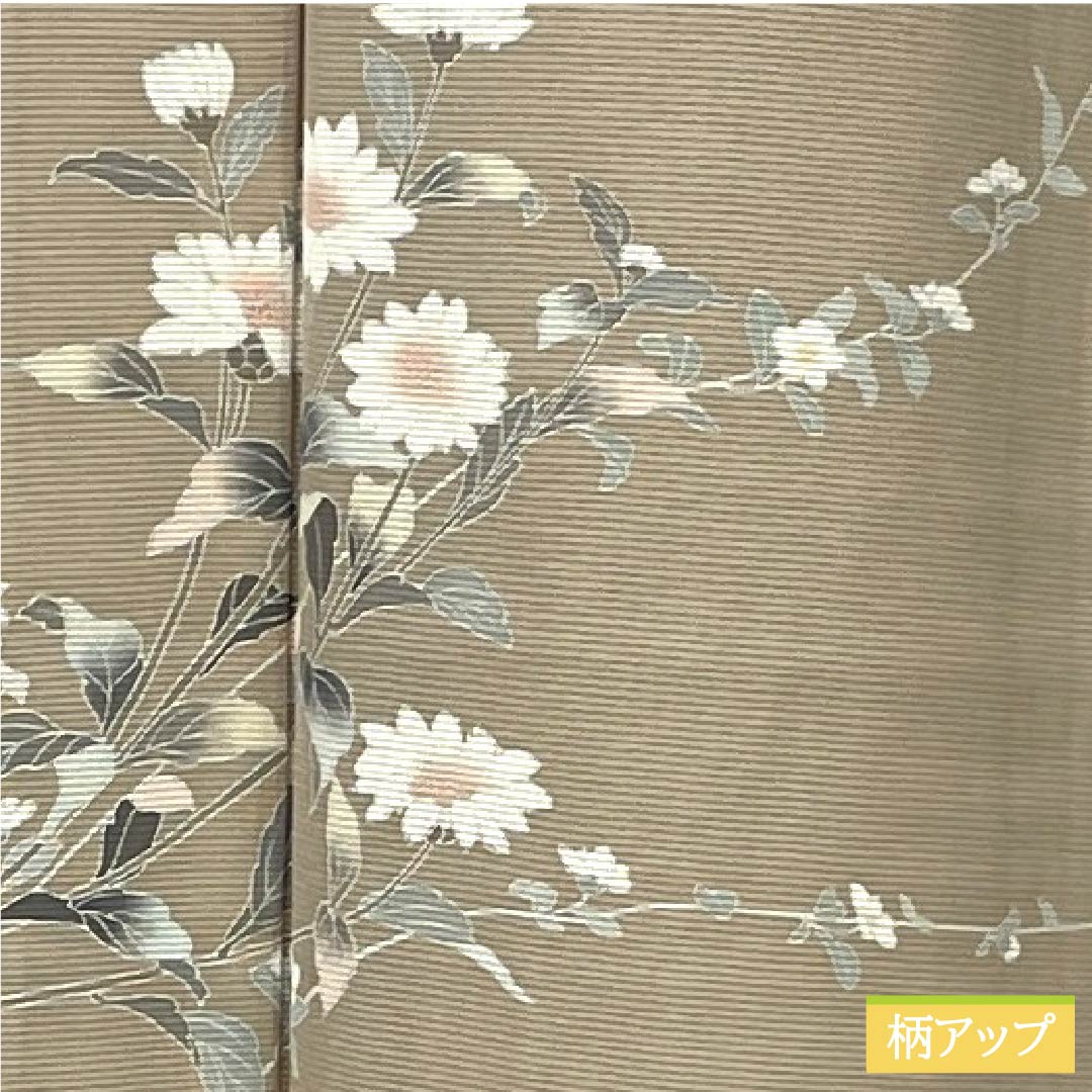 夏物 正絹 訪問着 身丈157cm 裄丈63cm 薄香色(うすこういろ) 草花模様 京友禅 絽 Sランク ベージュ系 1132002752325