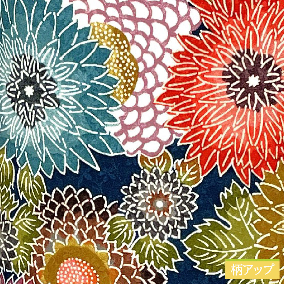 小紋 ポリエステル 身丈161.5cm 裄丈62cm 袷 青藍色(せいらんいろ) 洗える着物 菊 しつけ糸付き Sランク 紺系 1115004522418