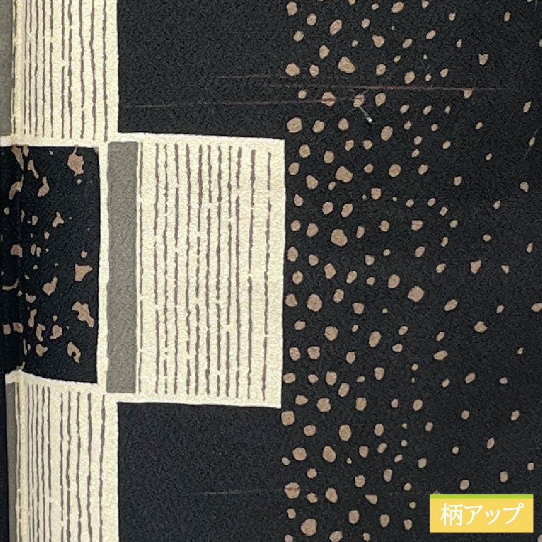 小紋 ポリエステル Bランク 身丈165.5cm 裄丈65.5cm 袷 ドット 市松 洗える着物 黒系 1115006754510