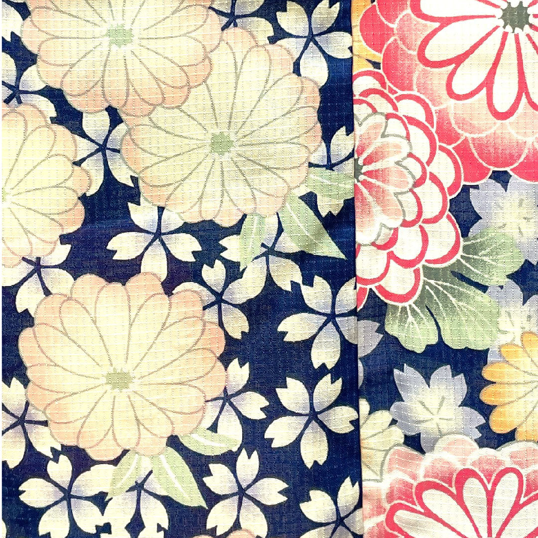 浴衣 濃紺色 二部式 草花模様 木綿 Sランク 単衣 紺系 1118001552118