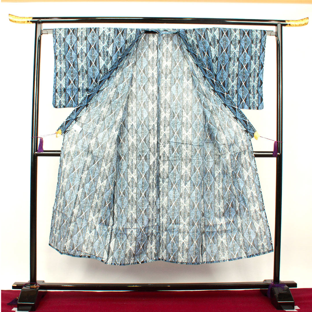 浴衣 男物 幾何学模様 木綿 Sランク 単衣 身丈141.5cm 裄丈64cm 黒系 1118001122110