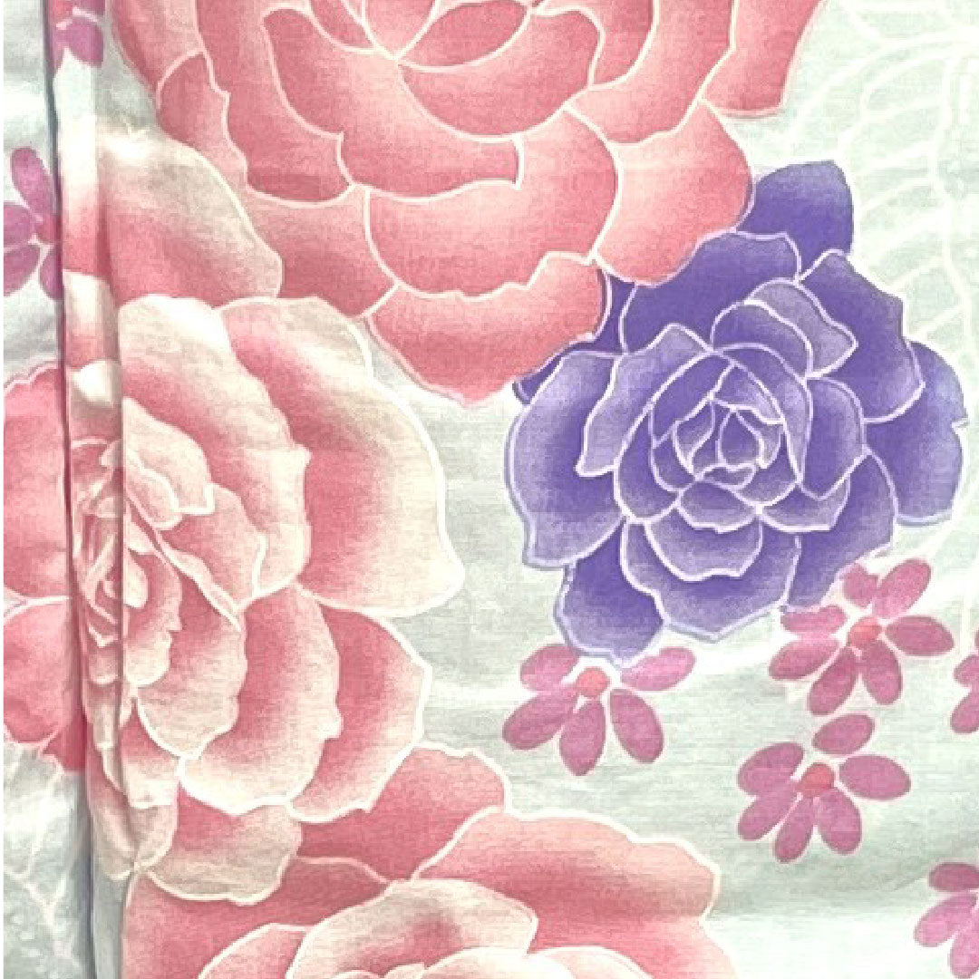 浴衣 藍白色 薔薇 桜 蝶 木綿 Aランク 単衣 身丈158.5cm 裄丈63.5cm 青系 1118001113317