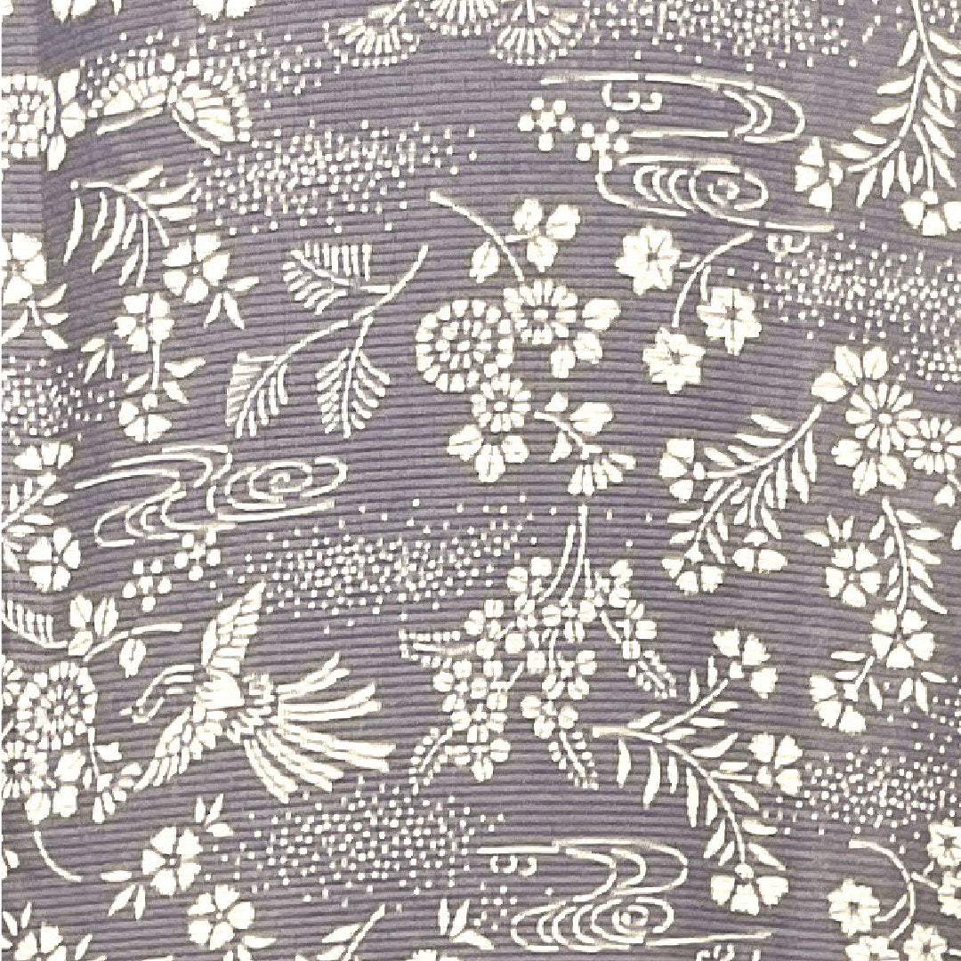 夏物 正絹 小紋 身丈155.5cm 裄丈64cm 相思鼠色(そうしねずいろ) 吉祥文様 鳳凰 菊 絽 Sランク グレー系 1132001832322