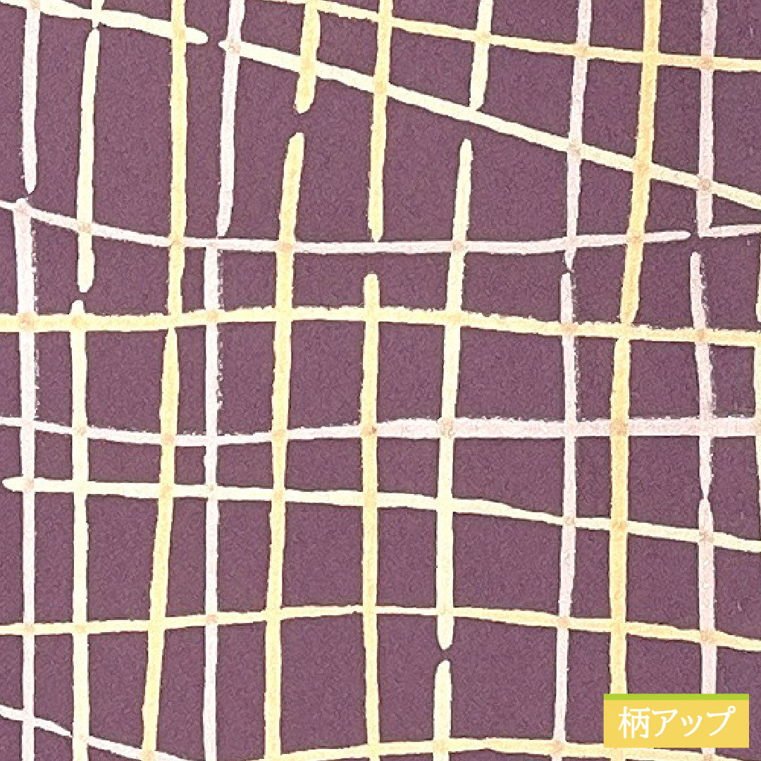 小紋 ポリエステル 身丈159cm 裄丈66cm 単衣 古代紫色(こだいむらさきいろ) 洗える着物 格子 Aランク 紫系 1115004863320