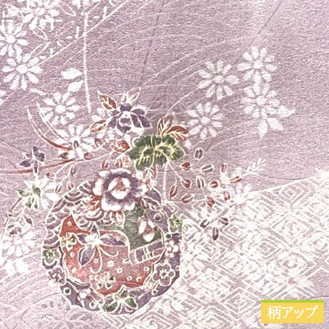 小紋 ポリエステル 身丈158.5cm 裄丈64cm 袷 白藤色(しらふじいろ) 洗える着物 小花 鏡 しつけ糸付き Aランク 紫系 1115005173320