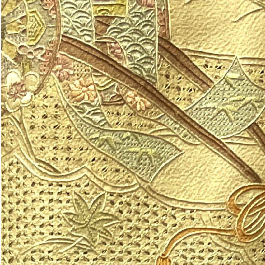 訪問着 袷 身丈152cm 裄丈63cm 枯野色 汕頭刺繡 蘇州刺繡 御所車 正絹 Sランク ベージュ系 1112002752225