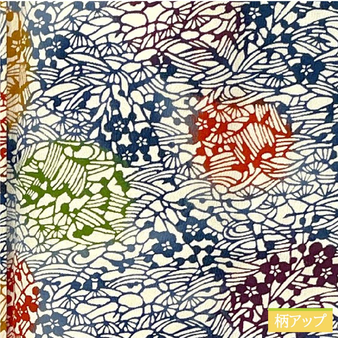 小紋 正絹 身丈147cm 裄丈64cm 袷 生成り色(きなりいろ) 型染 抽象模様 しつけ糸付き Aランク 白系 1115006123111