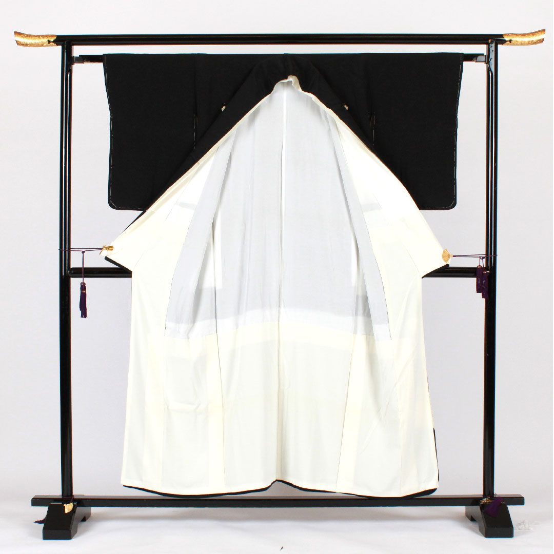 黒留袖 身丈155.5cm 裄丈61.5cm 袷 京友禅 鶴 片喰 正絹 Bランク 五つ紋 黒系 1111000344310