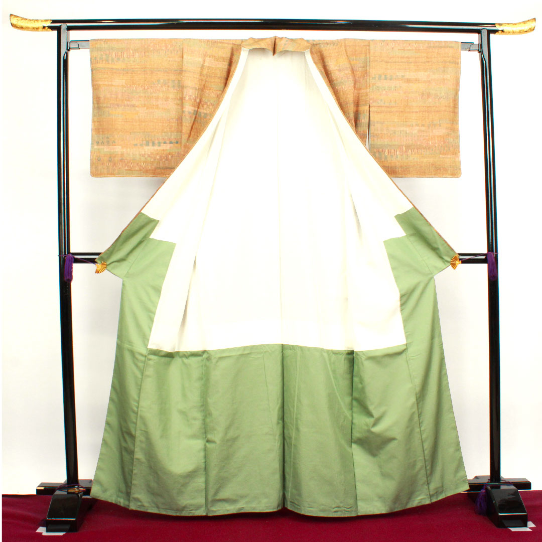 紬 身丈164cm 裄丈61.5cm 丁子色 幾何学模様 正絹 Aランク 袷 茶系 1116002333414