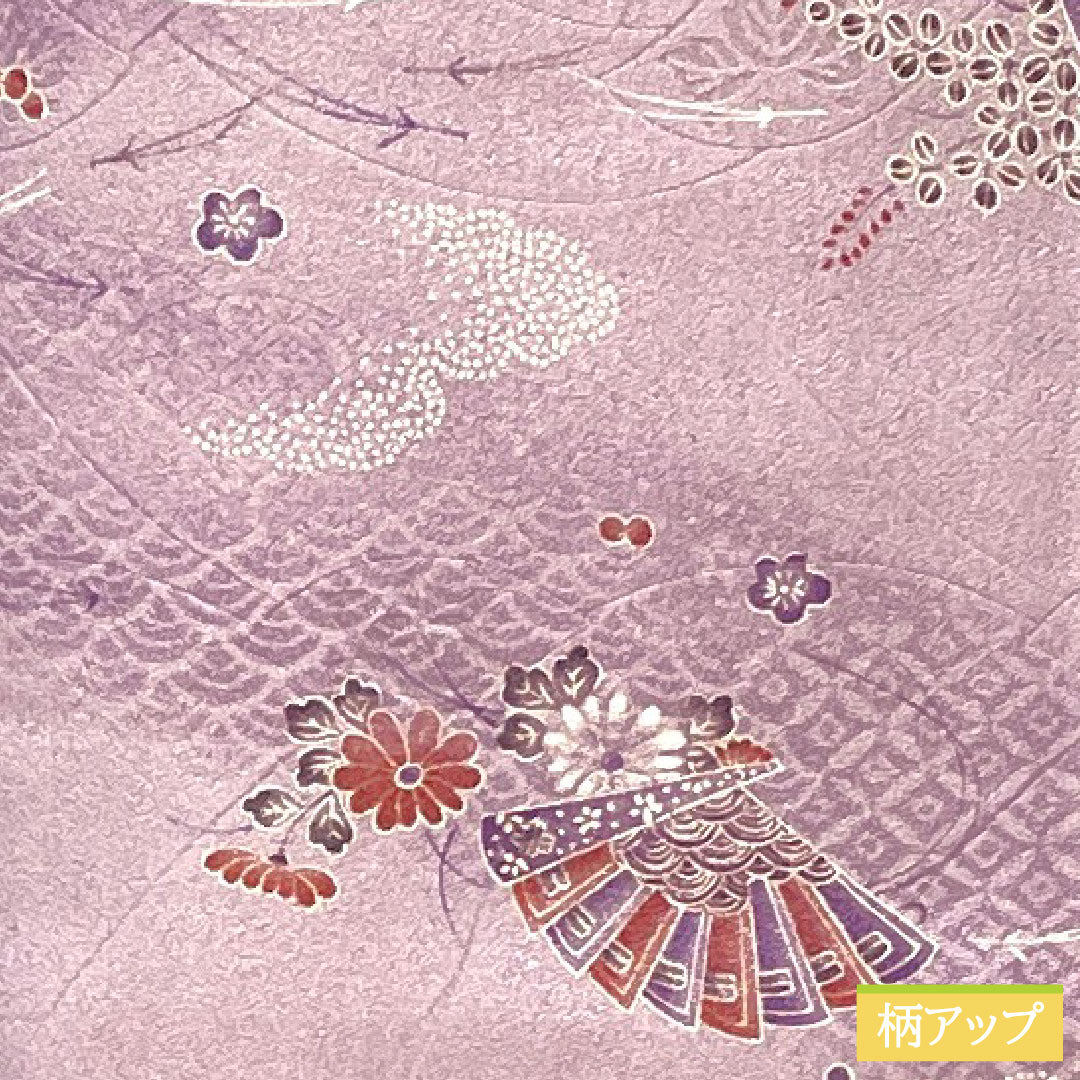 小紋 ポリエステル 身丈157cm 裄丈63cm 袷 浅紫色(あさきむらさきいろ) 洗える着物 吉祥文様 しつけ糸付き 未使用品 Sランク 紫系 1115004572320