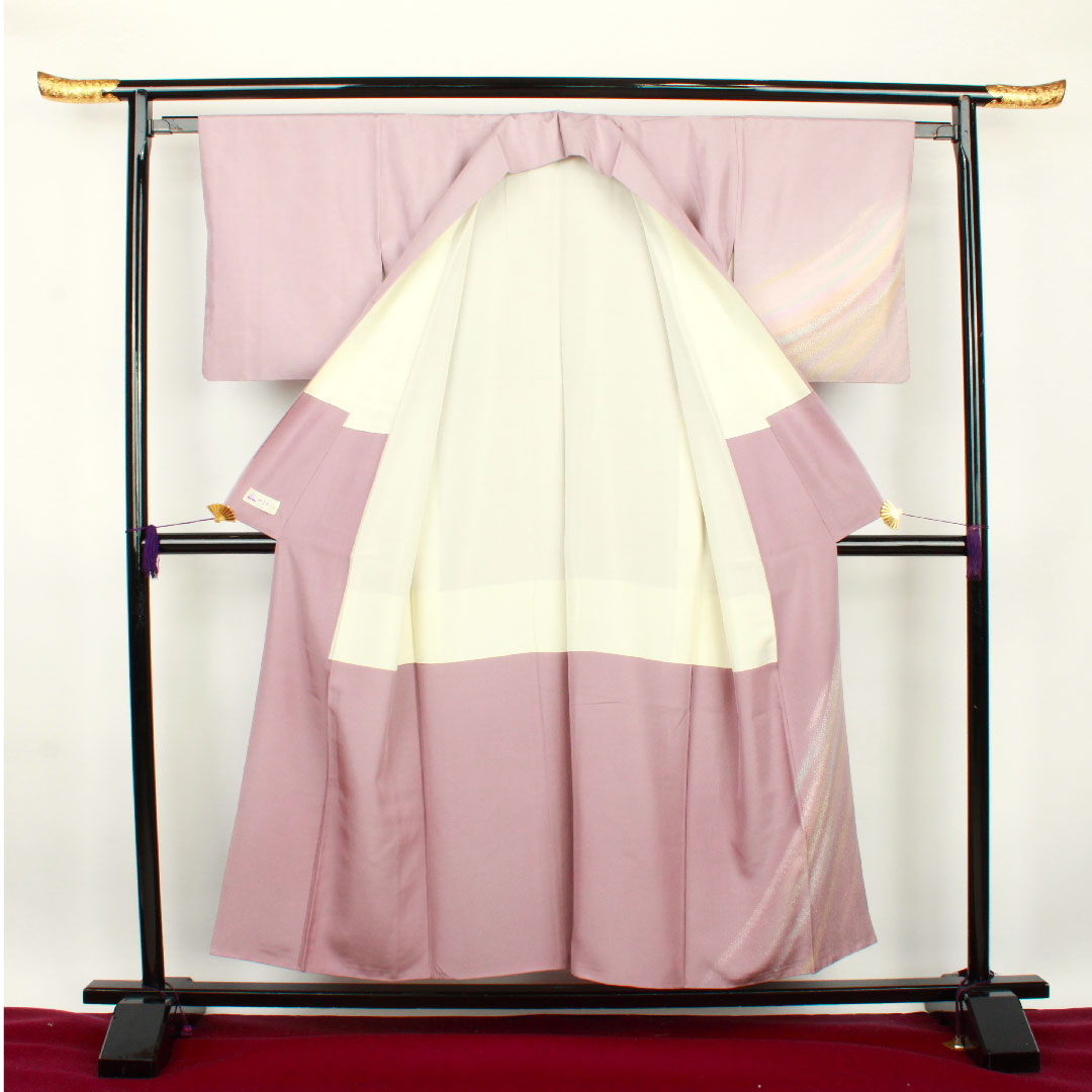 訪問着 袷 身丈153cm 裄丈63cm 葡萄色 牛首紬 白山工房 おぼろ染 正絹 Aランク 紫系 1112001813220