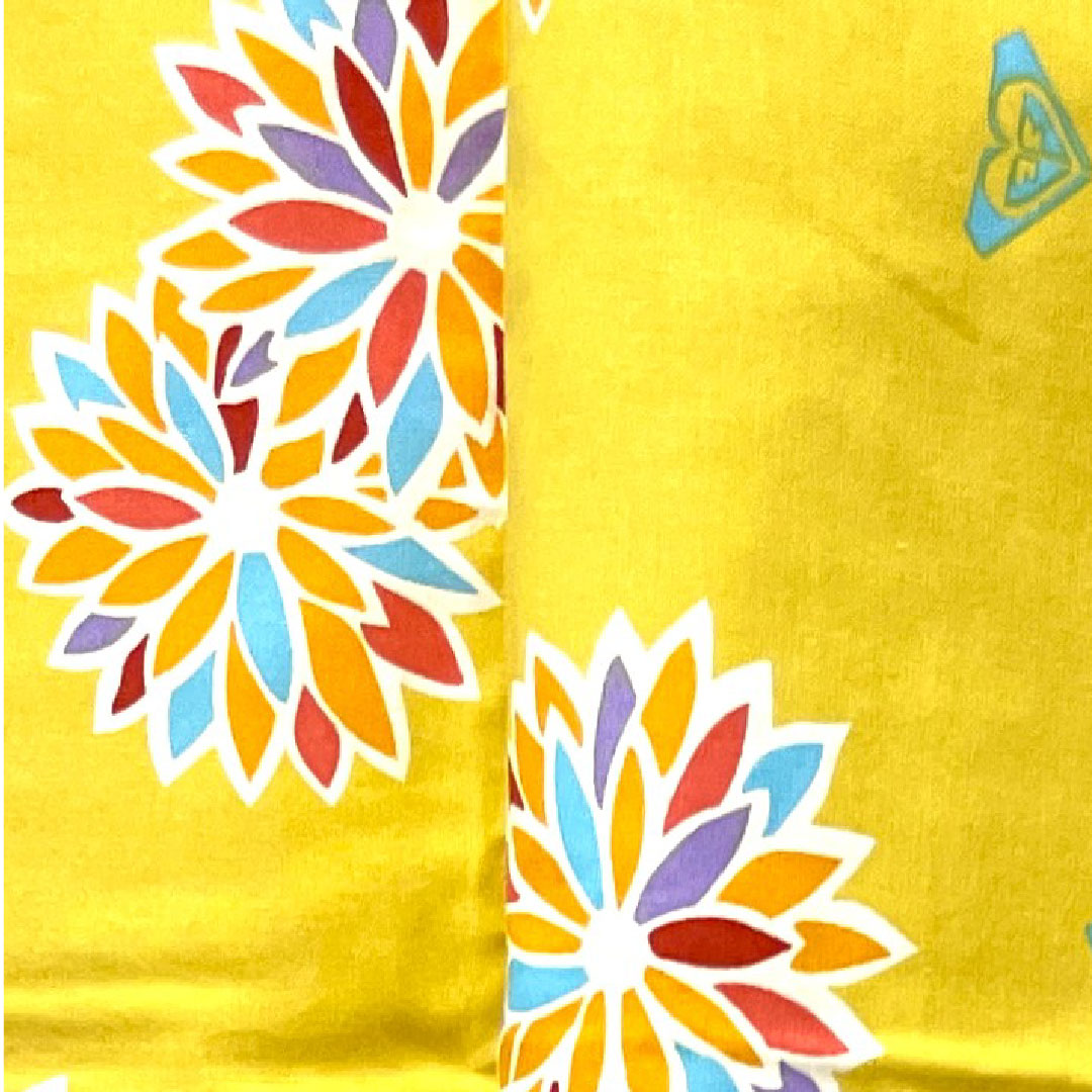 浴衣 支子色 抽象模様 木綿 Sランク 単衣 身丈160.5cm 裄丈64cm 黄系 1118001232423