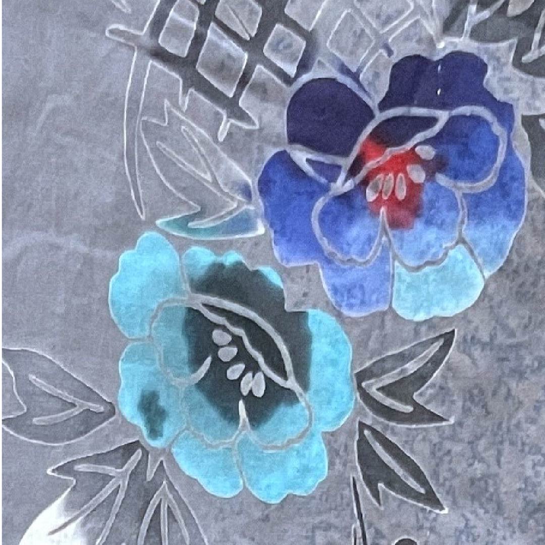 浴衣 鼠志野色 牡丹 萩 木綿 Sランク 単衣 身丈157.5cm 裄丈64.5cm グレー系 1118004082322