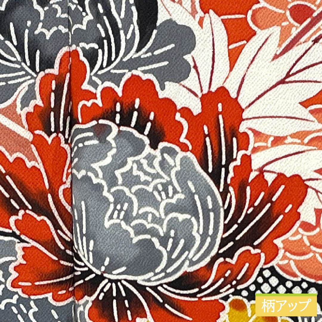 振袖 正絹 Sランク 身丈165.5cm 裄丈67cm 袷 中紅色(なかべにいろ) 京紅型 吉祥文様 ちりめん地 ピンク系 1113002472513