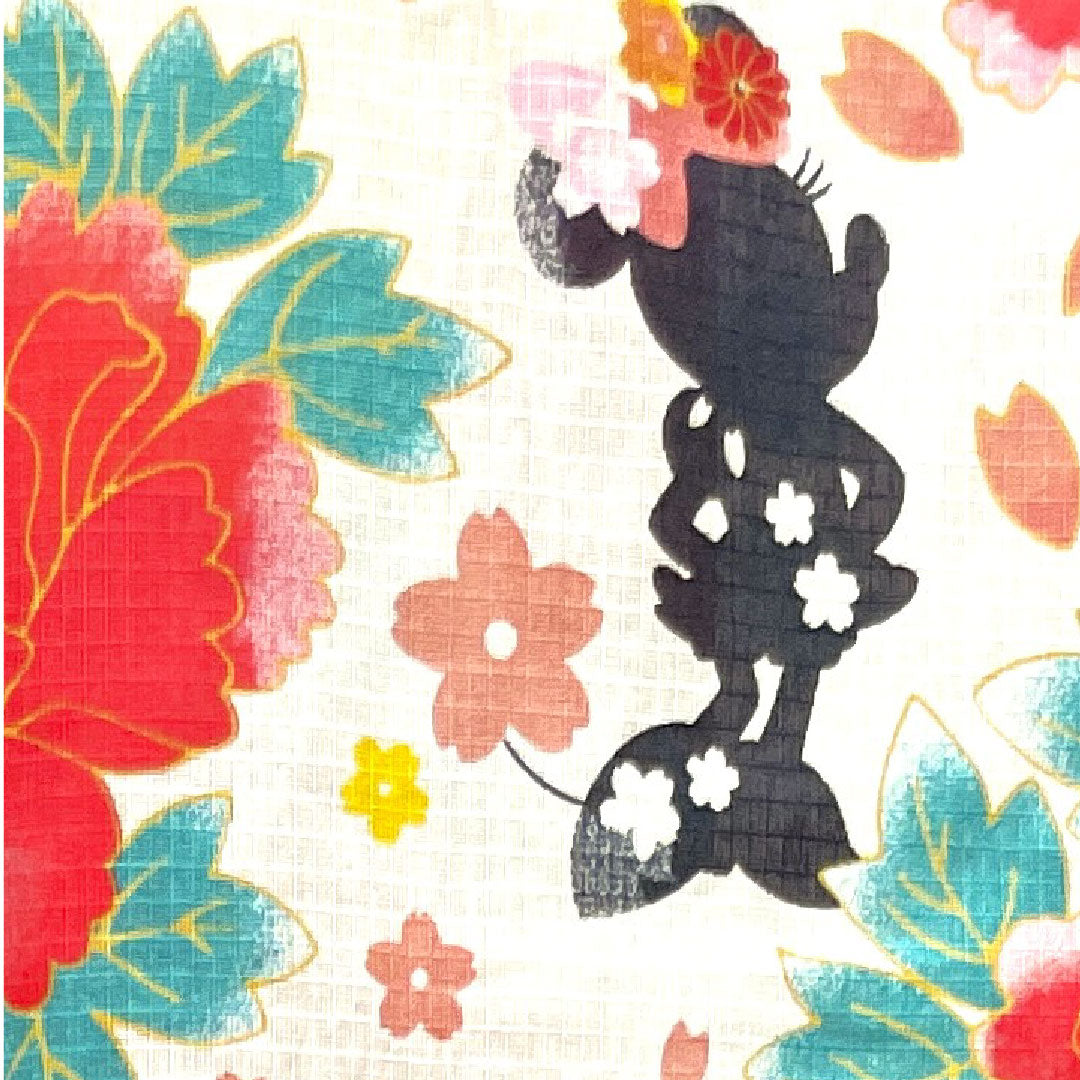 浴衣 ディズニー ミニーマウス 牡丹 桜 菊 木綿 Sランク 単衣 身丈162cm 裄丈65.5cm 白系 1118003902411