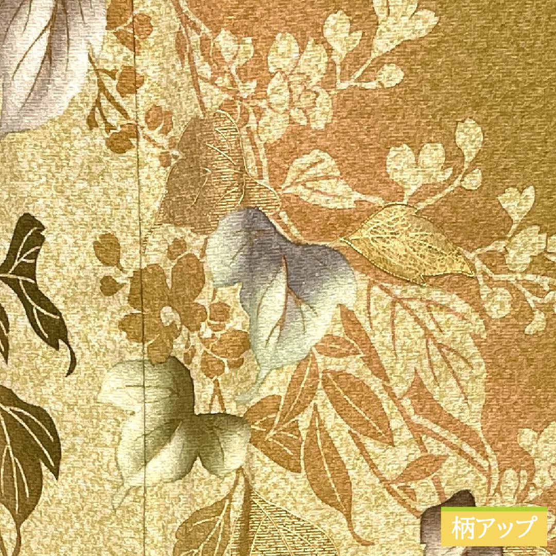 Homongi Silk S-rank Awa Length 159cm Sleeve-to-shoulder 67cm Umeya Shibuiro (Plum & Astringent Color) Tsukesage Kyo-Yuzen Makiro Chirimen Artisan piece Floral Yellow 1112007652323
