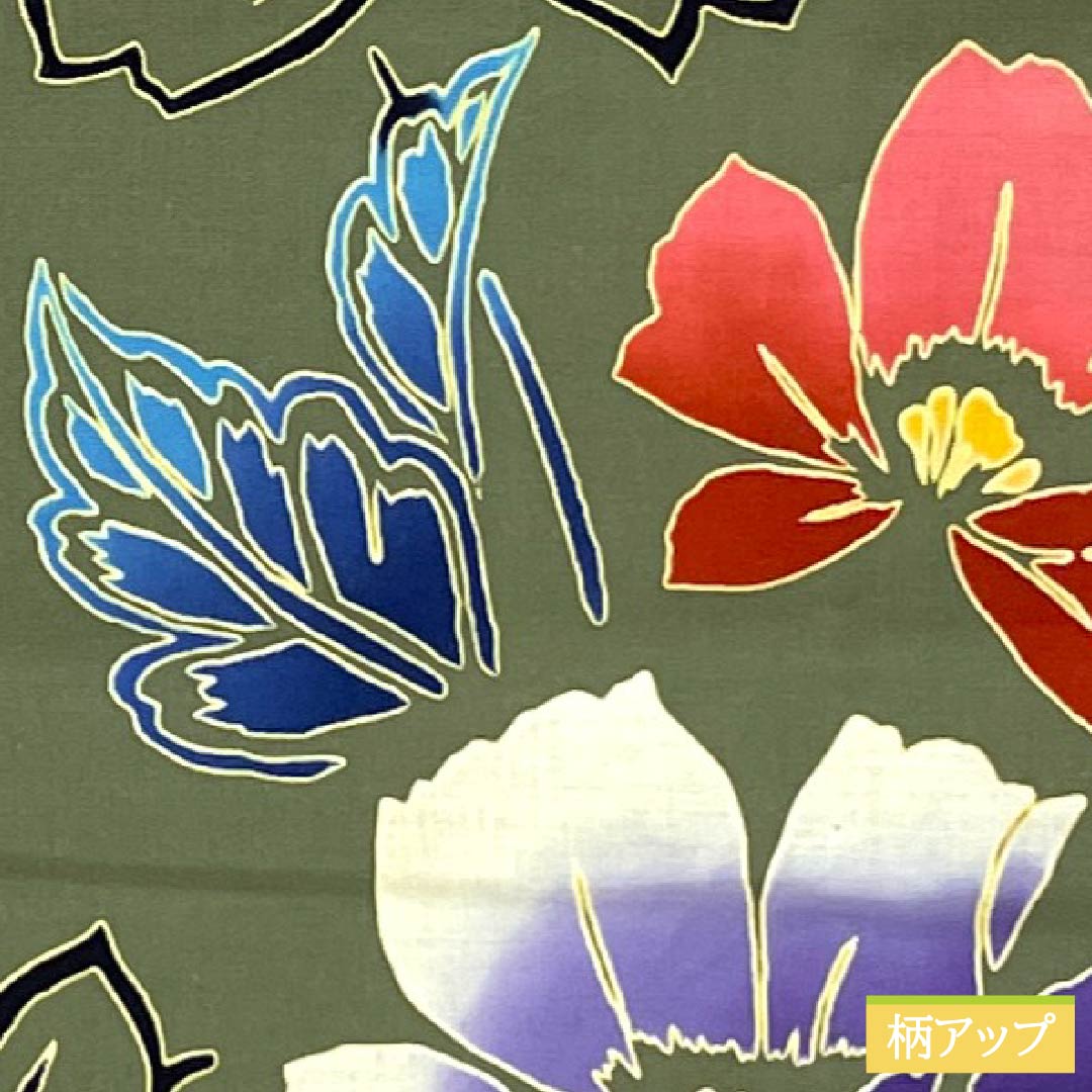 Yukata Cotton Length 167.5cm Sleeve length 66.5cm S rank Single layer Green Iwai brown (Iwai chairo) Hibiscus 1118005262519