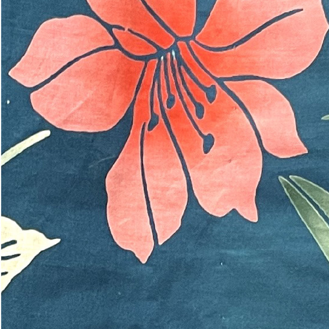 浴衣 納戸色 百合 木綿 Aランク 単衣 身丈162.5cm 裄丈65.5cm 青系 1118003563417