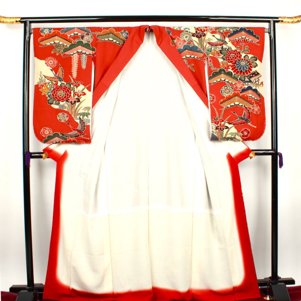 振袖 身丈168cm 裄丈67cm 袷 弁柄色 京紅型 小振袖 正絹 Sランク 赤系 1113000852512