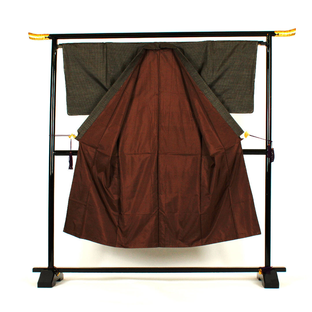 Men's Length 144cm Sleeve length 67cm Oshima Tsumugi ensemble Pure silk S rank Awase Black 1119000202410