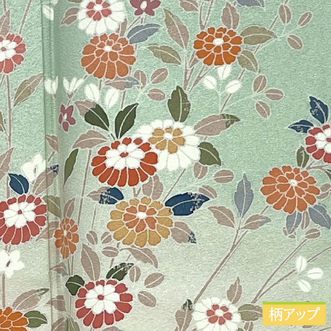 訪問着 正絹 Sランク 袷 身丈166.5cm 裄丈62cm 薄緑色(うすみどりいろ) 京友禅 草花 しつけ糸付き 緑系 1112007602519