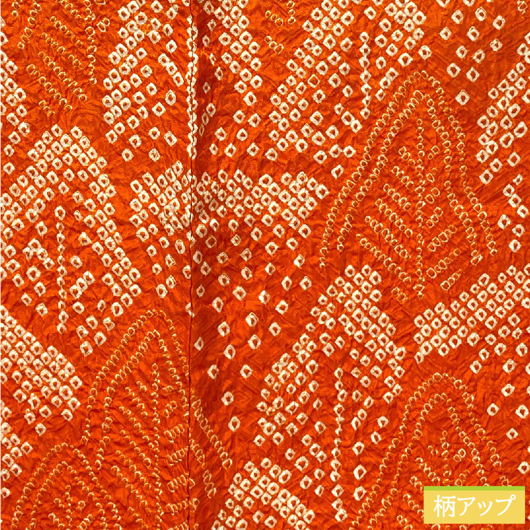 Haori (Japanese traditional coat) made of pure silk, length 74cm, sleeve length 64.5cm, maple leaf color, all-dyed, abstract pattern, with basting thread, S rank, lined, orange, 1117001072926
