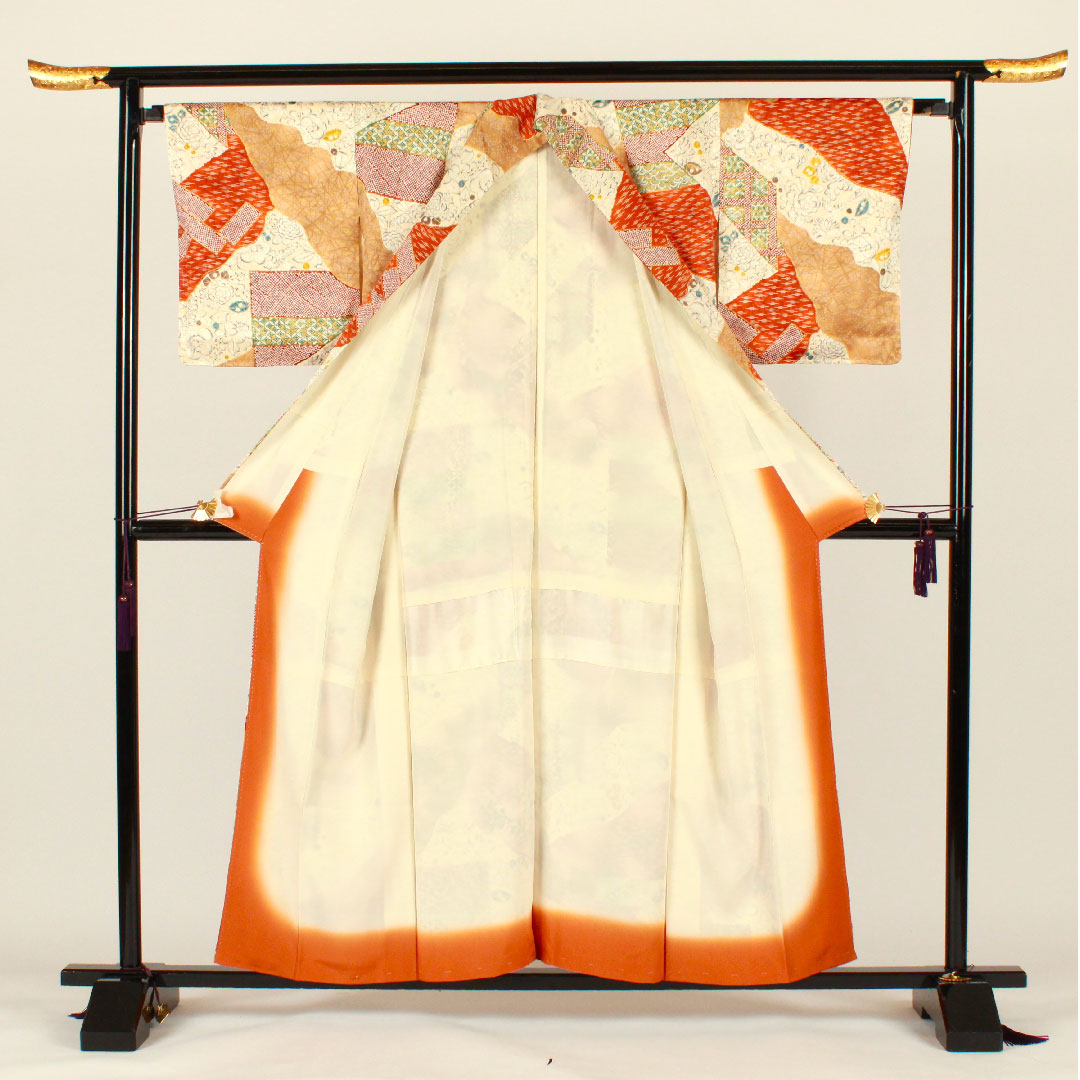 小紋 身丈157cm 裄丈65.5cm 袷 辻ヶ花 七宝 染疋田 正絹 Aランク クリーム系 1115001993315