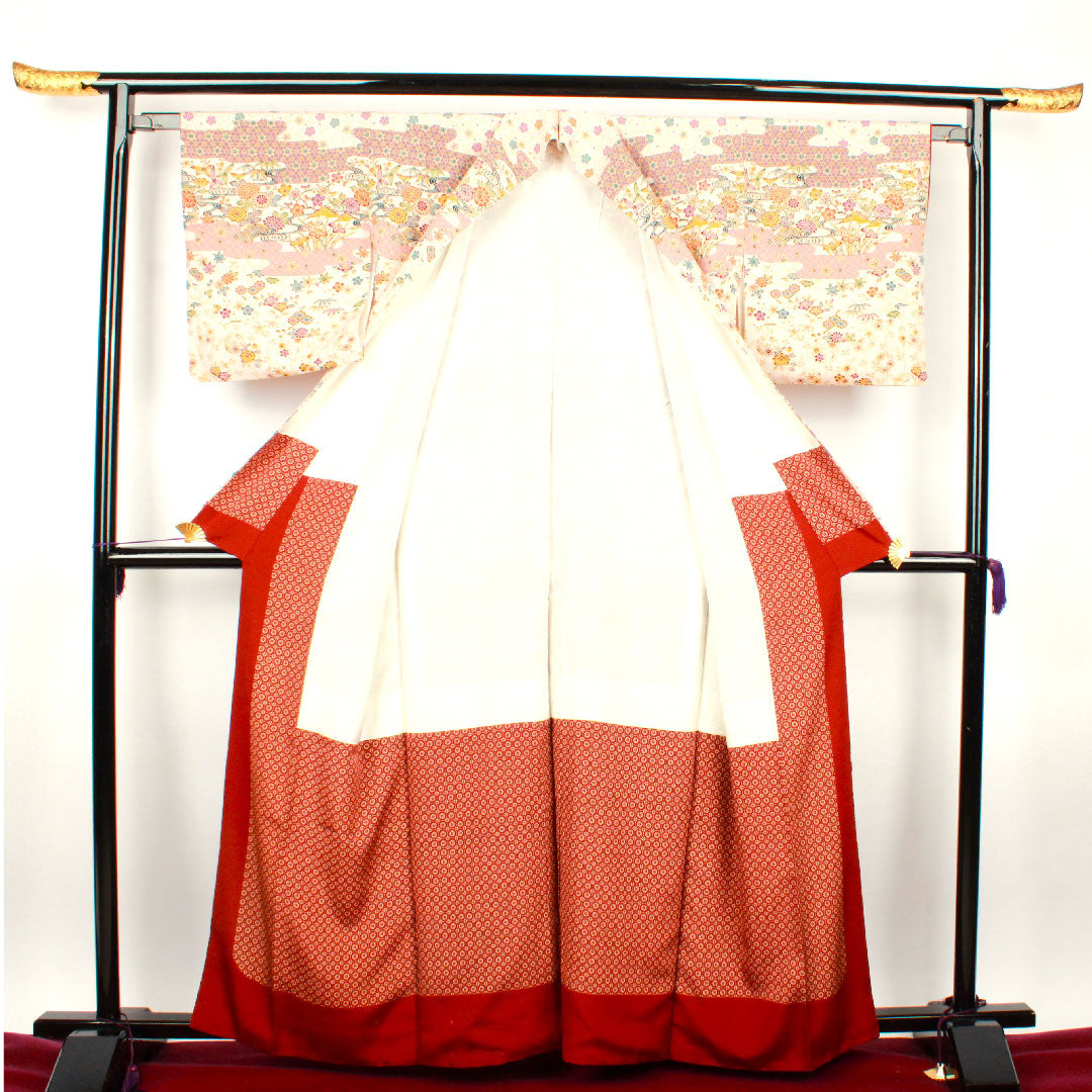 訪問着 袷 身丈163cm 裄丈64cm 薄桜色 京紅型 吉祥文様 正絹 Aランク ピンク系 1112001493413