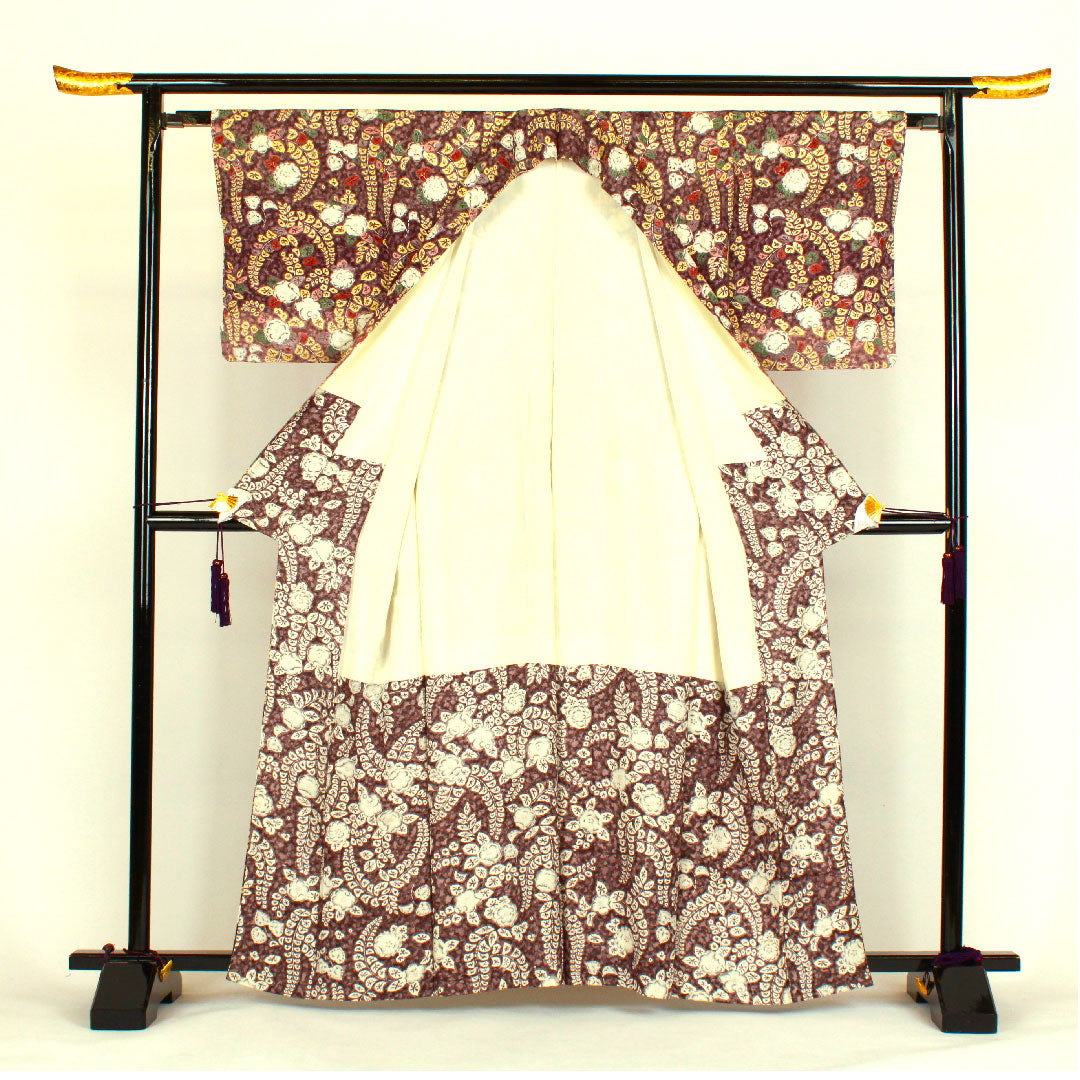 小紋 身丈163.5cm 裄丈64cm 袷 辻ヶ花 正絹 Aランク 紫系 1115000433320