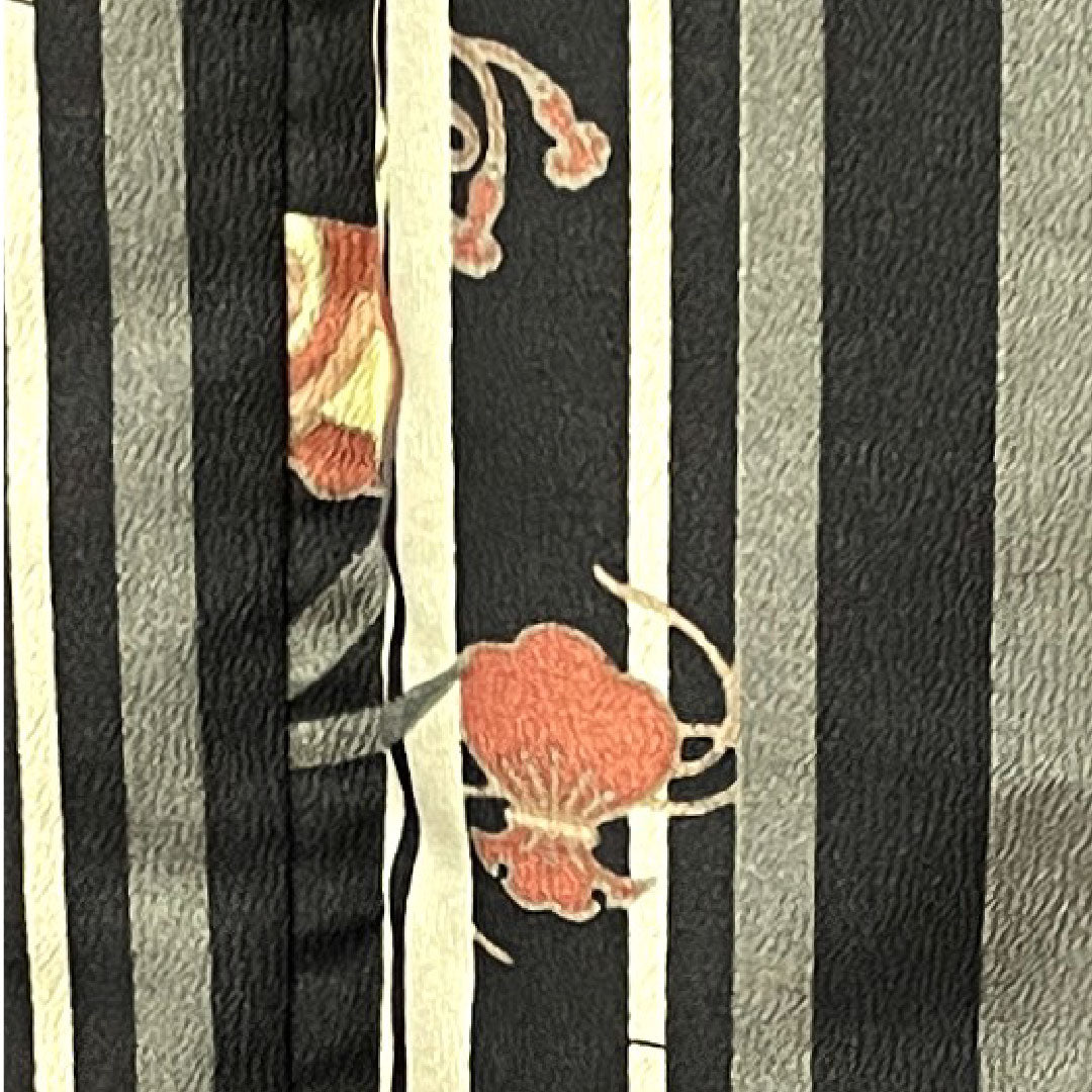 小紋 身丈165.5cm 裄丈66.5cm 袷 しつけ糸付き 未使用品 洗える着物 竹 吉祥文様 ポリエステル Sランク 黒系 1115003362510