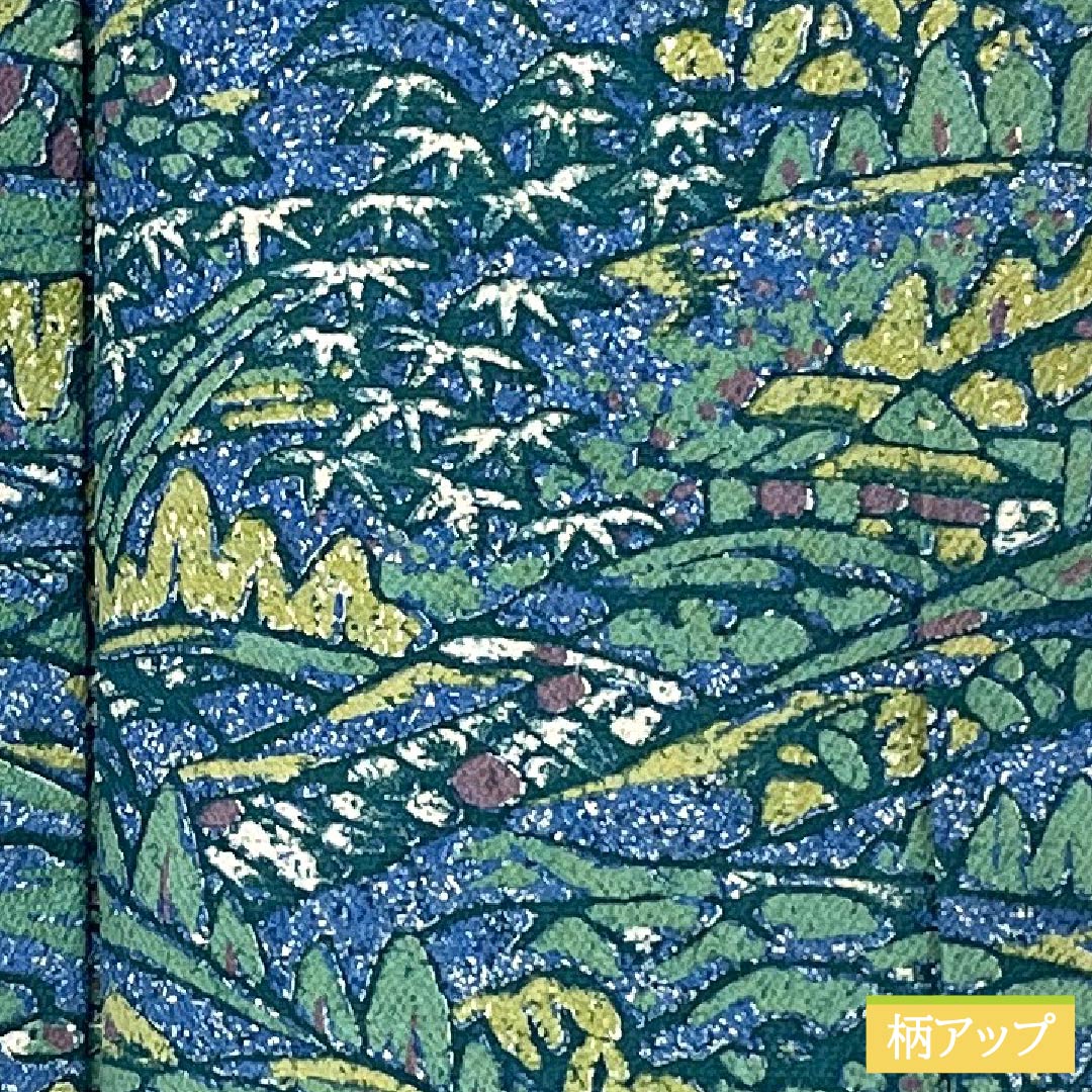 小紋 正絹 身丈164.5cm 裄丈68cm 袷 露草色(つゆくさいろ) 型染 風景絵画調 しあわせガード Sランク 青系 1115005422417