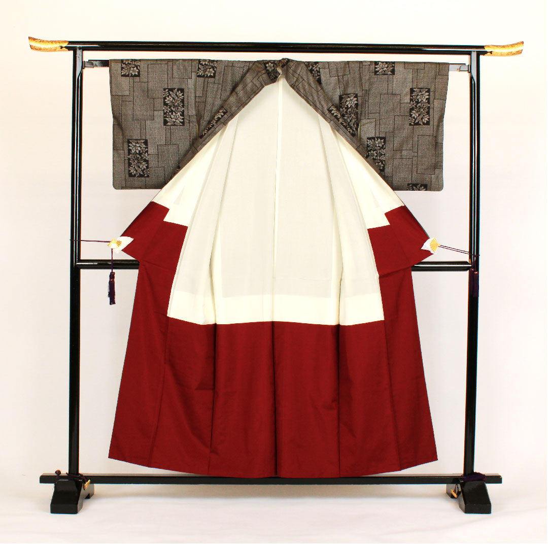 大島紬 身丈157cm 裄丈63cm 7マルキ 一元絣 草花模様 正絹 Sランク 袷 茶系 1116000712314