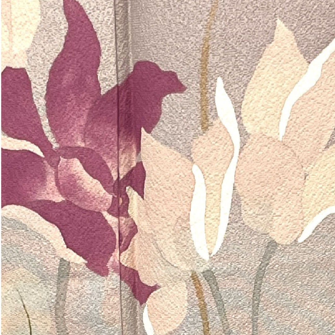 Homongi, lined, length 180.5cm, sleeve length 70cm, grape color, Kyoto Yuzen, abstract flower, pure silk, A rank, purple, 1112002643820