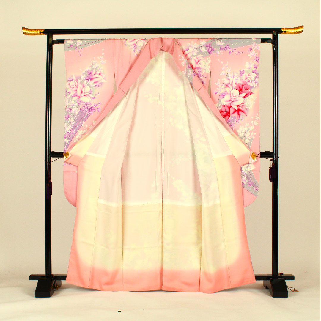 振袖 身丈165.5cm 裄丈64cm 袷 京友禅 花模様 正絹 Aランク ピンク系 1113000563513
