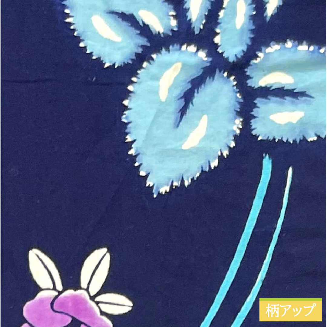 浴衣 木綿 身丈156cm 裄丈64.5cm Sランク 単衣 紺系 濃紺色(のうこんいろ) 菖蒲 椿 1118005182318