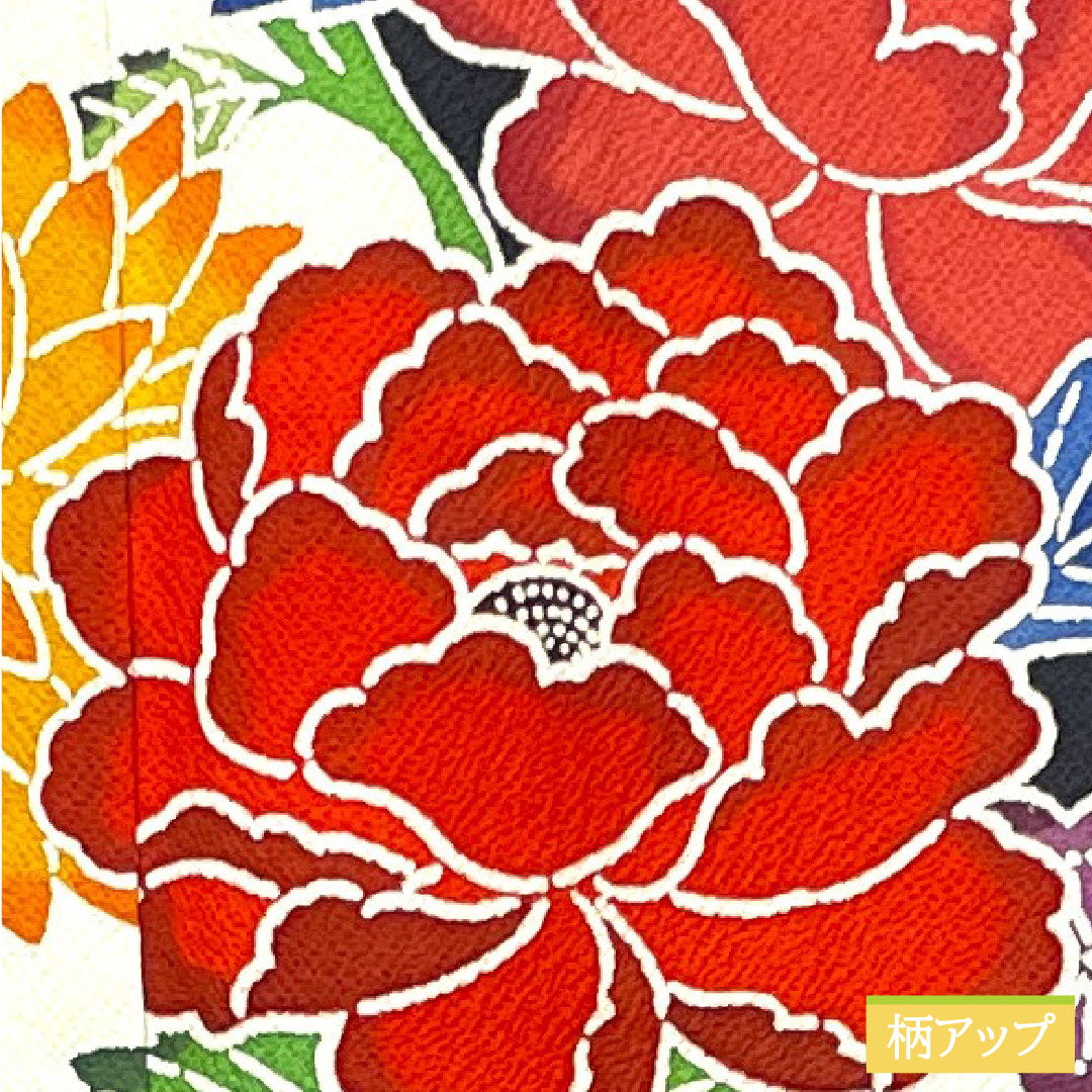 振袖 正絹 身丈157cm 裄丈63cm 袷 京紅型 草花模様 Sランク 黒系 1113001862310