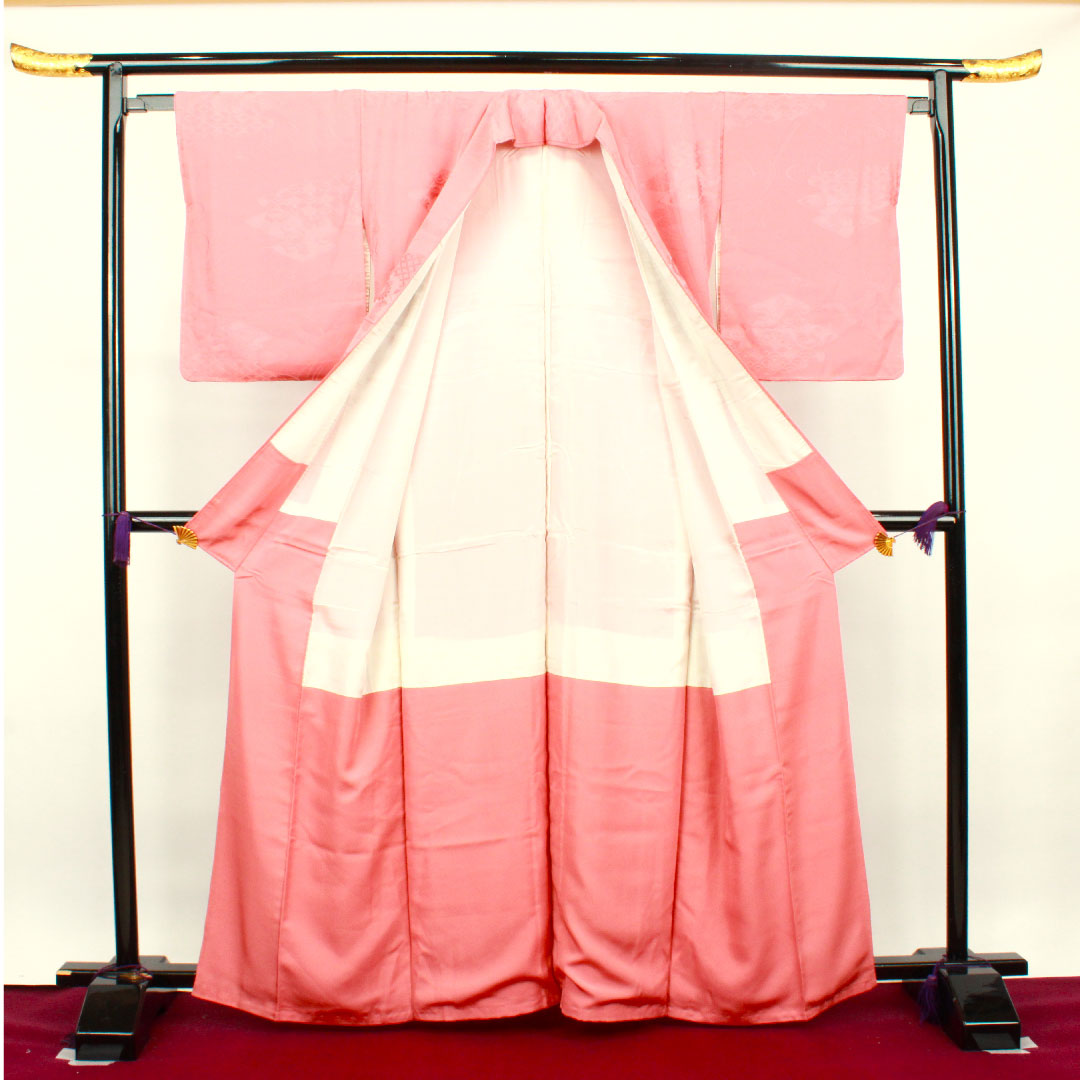 色無地 長春色 吉祥文様 身丈160cm 裄丈63.5cm 袷 正絹 Sランク ピンク系 1114000612413